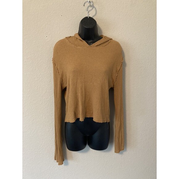 Lovers and Friends Cropped Waffle Hoodie Womens Size Small Distressed - Picture 1 of 8